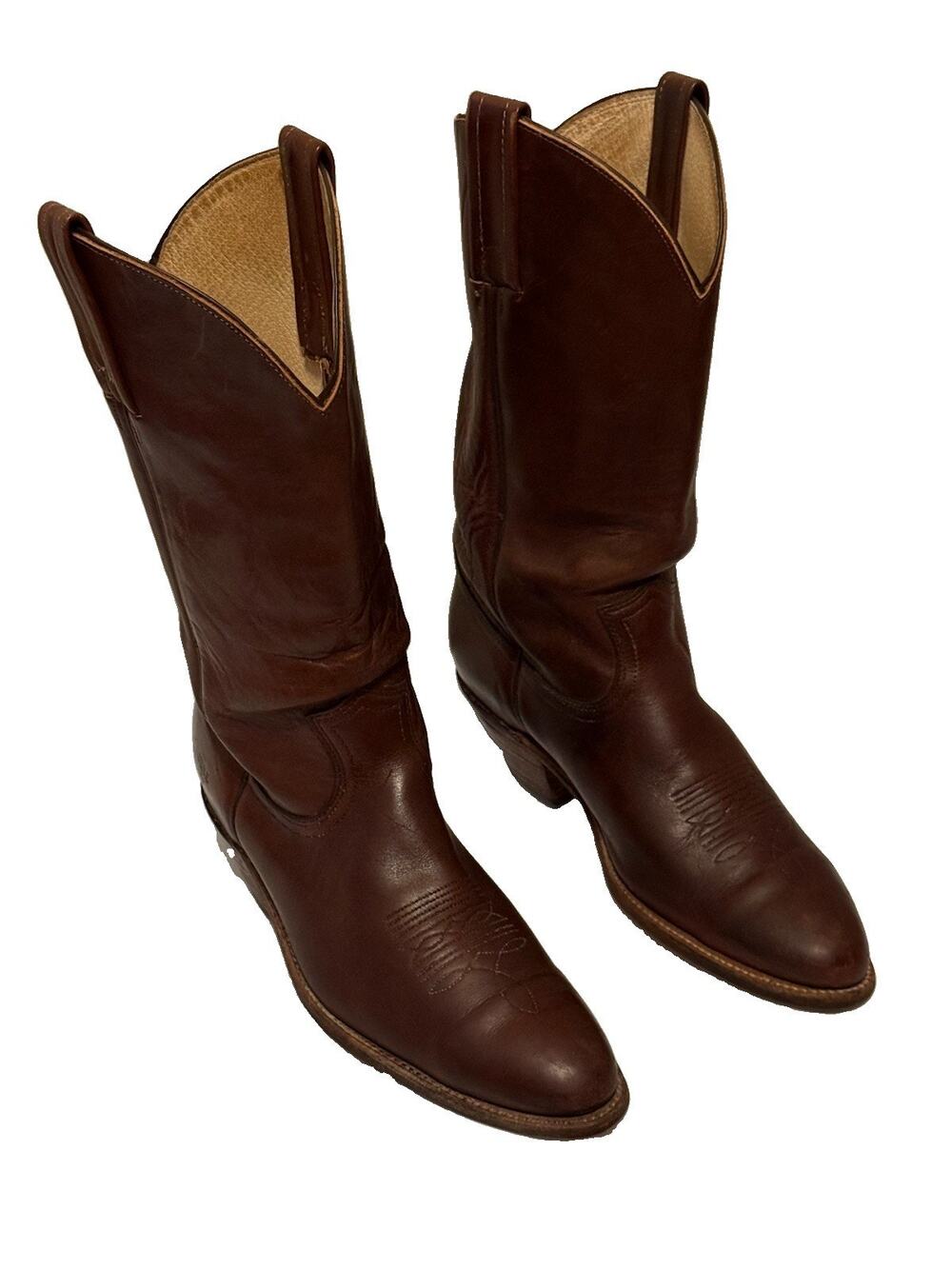 Men's Frye USA Brown Leather Almond Toe Western Cowboy Boots Size 11.5 D